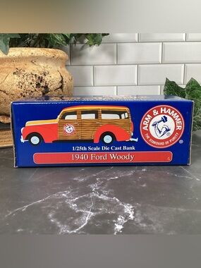 NIB Promotional Die Cast Arm & Hammer Bank, 1940 Ford Woody